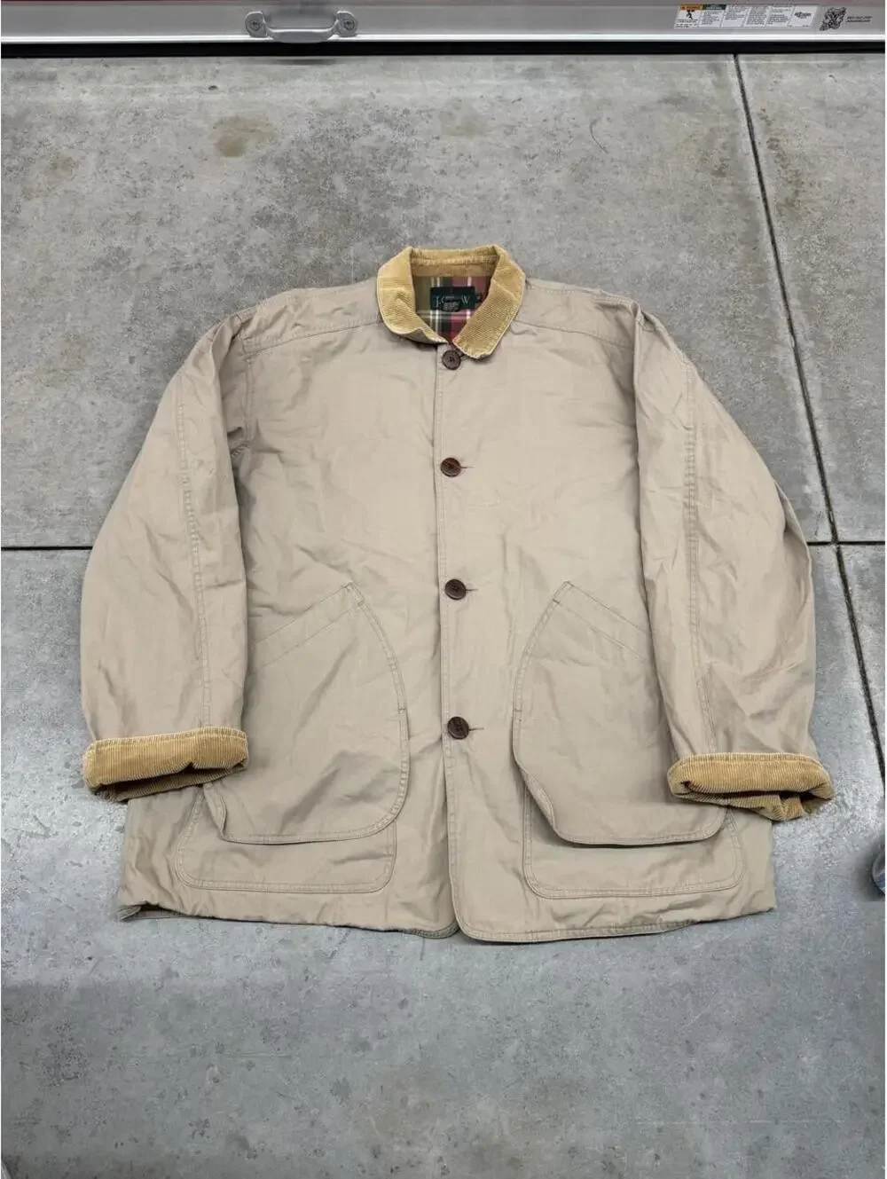 vintage j crew chore coat beige button down jacket size xl